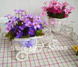 Аксессуары AliExpress plastic rattan wicker trycycle vase include flowers wedding home decoration bandwagon artificial rose flower set