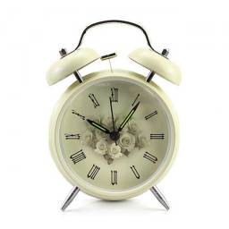 Часы Aliexpress Vintage Metal Rose Flower Leaf Twin Double Bell Desk Table Alarm Clock Cream