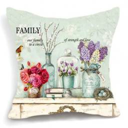 чехол для подушек AliExpress Retro Vintage Purple Flower Green Vase Home Decorative Cotton Linen Pillow Case Cushion Cover 18'' 45CM
