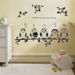Декоративная наклейка с Aliexpress Forest happy owl family stand on the branch PVC wall stickers for kids room watch you quote home decor