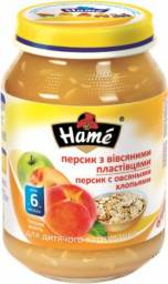 Детское питание Hame Пюре "Яблоко и персик с овсяными хлопьями"