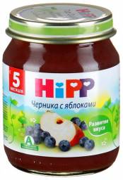 Детское питание HIPP пюре черника с яблоком без сахара