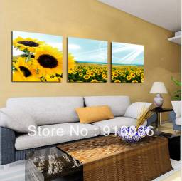 Free shipping 3Panels Huge Painting Living Room Paint Decorative Canvas Print Contemporary Daisy Art Sea Of Flowers pt32