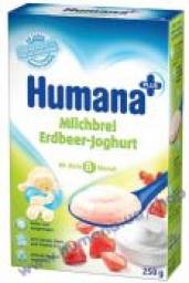 Каша Humana молочная рисовая с клубничным йогуртом
