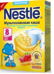 Каша Nestle Мультизлаковая Молочная с бананом и кусочками земляники