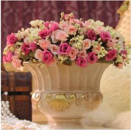 Lovely Bridal Bouquet 15 Heads Artificial Rose Babysbreath Fake Silk Flower Wedding Garden Party Decoration