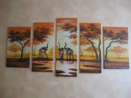 Модульная AliExpress 100% Hand painted Grassland forest elephants Abstract landscape DECOR HOME Oil Painting on canvas 5pcs/set PICTUR Framed