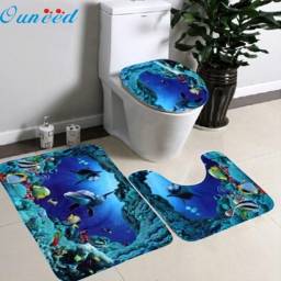 Набор ковриков для ванной Aliexpress May 27 Mosunx Business 3pcs/set Bathroom Non-Slip Blue Ocean Style Pedestal Rug + Lid Toilet Cover + Bath Mat drop shipping