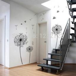 Наклейка на стену Black Dandelion Flowers Tree Butterflies Mural Wall Sticker Home Decor Decal