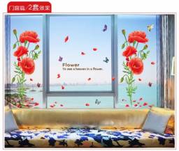 Наклейки Large 180*130cm Red Poppy Flower Wall Romatic TV Brackground Removable Vinyl Stickers For Home Decoration