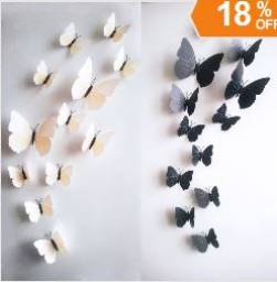 Наклейки на стены Aliexpress 12Pcs/Lot 3D PVC Magnetic single colour Butterfly Sticker Home Wall Decorative Stickers DIY decoration beauty