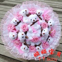New! Plush toys (PP cotton filling ) Cartoon 11 Teddy Bear Doll Bouquet Birthday Gift Big Order Big Discount G86