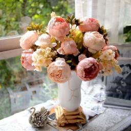 Пионы AliExpress 1pcs Bouquet Artificial Peony Silk Flowers Fake Leaf Home Wedding Party Decoration