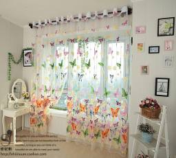 Rustic romantic window screening butterfly design customize sheer panel finished product