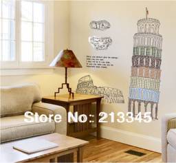 [Saturday Mall] - Italy Leaning Tower of Pisa patterns living room study Stickers fashion decorative wall 6058