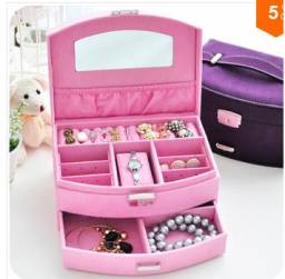 Шкатулка Aliexpress для хранения бижутерии и увелирных украшений Large capacity receive a case flannelette fan powder box double lock accessories jewelry box