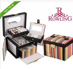 Шкатулка для украшений Ebay ROWLING Color stripe linen&faux leather coded lock Jewelery Box Watch CaseZG214