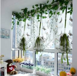 Шторы AliExpress Rustic butterfly over flowers design curtain liftable sheer curtain panel for cafe/hotel/home