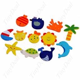 TinyDeal 12 x Cute Wooden Magnetic Sticker Cartoon Animal