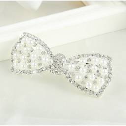 Заколка с Aliexpress New Hot Sale Women Girls Hairpins Jewelry Fashion Pearl Rhinestone Bow Barrette Hair Clip for Wedding Accessories